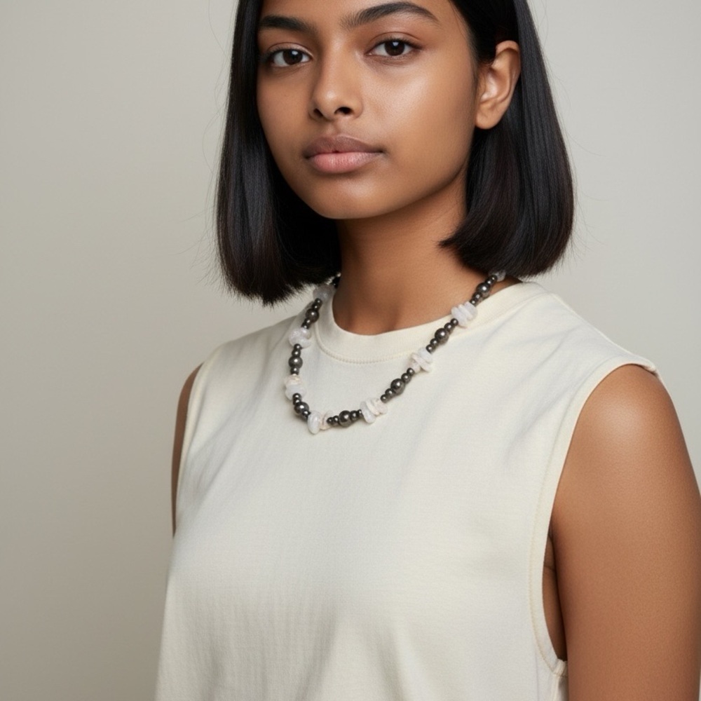Elegant Black and White Beaded Necklace